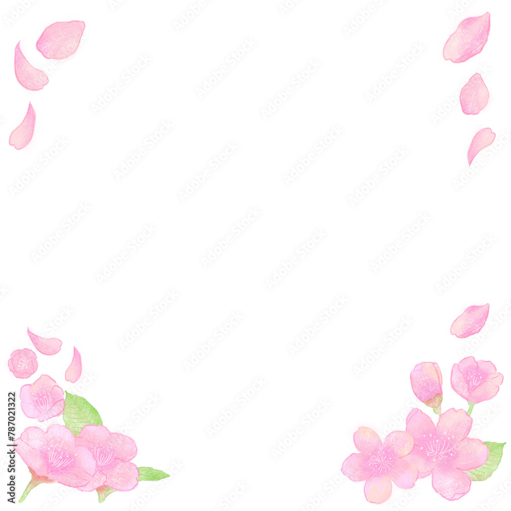 手書き風の桜の正方形のフレーム