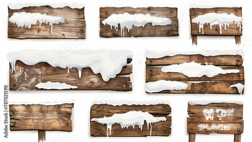 wood signs planks covered with snow blank winter © Ammar