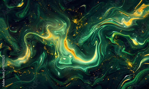 glowing green and yellow marble pattern with swirls of light on a dark background, Generative AI