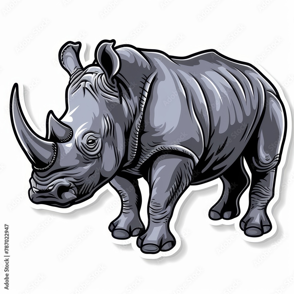A vector illustration of a rhinoceros in black and white.