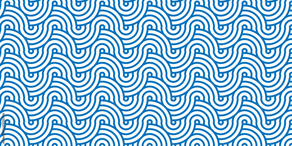 Overlapping Pattern Minimal diamond geometric waves spiral and abstract circle wave line. blue seamless tile stripe geometric create retro square line backdrop pattern background.