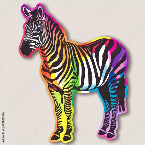 A zebra with a rainbow-colored mane and tail.