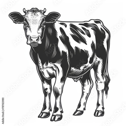 Engraving illustration of a cow