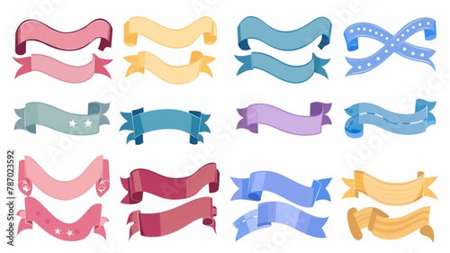 various flat long ribbon collection Vector style