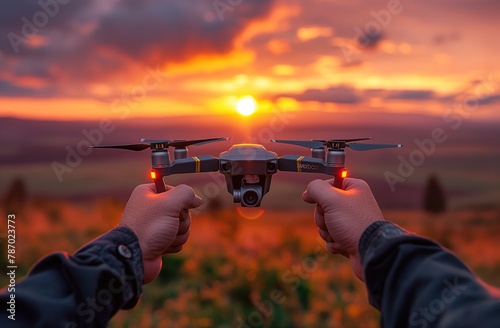 Hands hold a drone