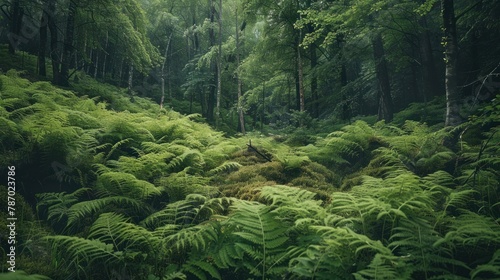 Green Lush Forest in Summer in Northern Europe  photo