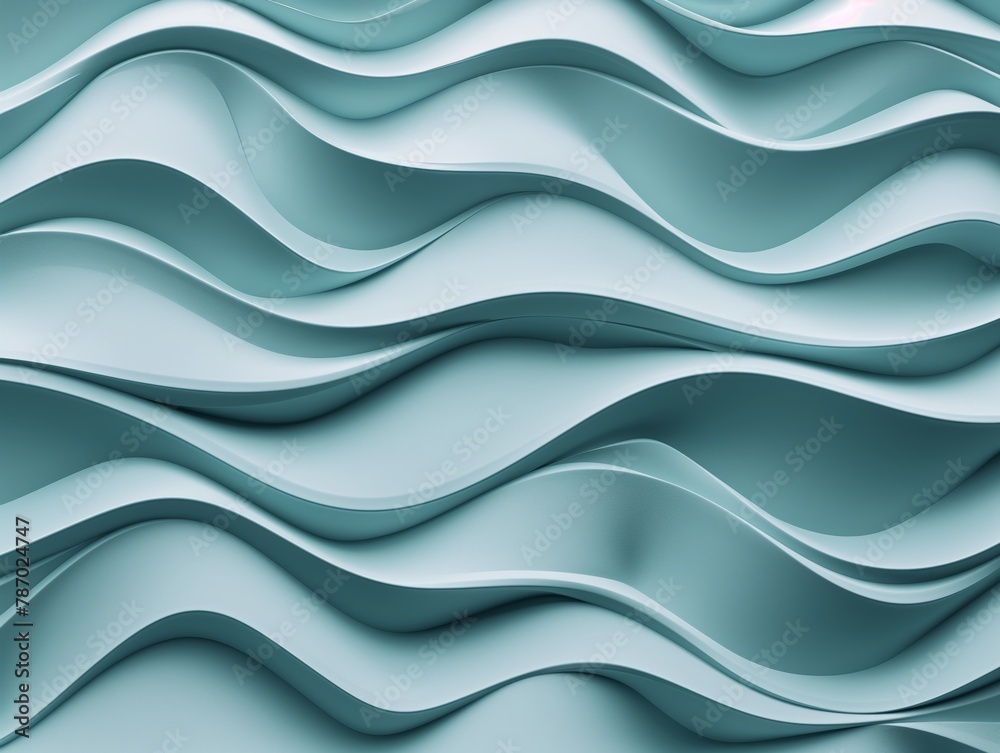 Abstract seafoam green wavy pattern. 3D render of rhythmic curves mimicking ocean waves. Contemporary design for wallpaper, background, or graphic projects. Abstract seafoam green wavy pattern. 3D render of rhythmic curves mimicking ocean waves. Contemporary design for wallpaper, background, or graphic projects.