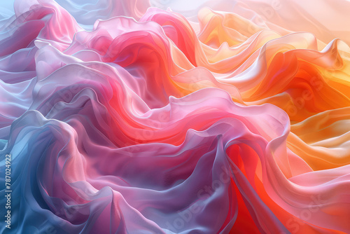 Abstract background with colorful waves of fabric in light pink and orange colors. Created with Ai