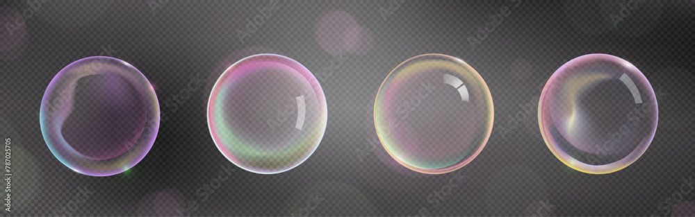 Transparent soap ball with pink and purple iridescent color and ...