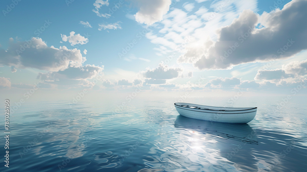 Foto de Step into a breathtaking visual display of a small white boat ...