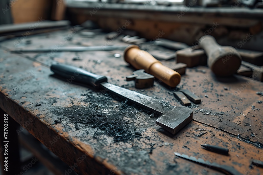 Craftsmans Arsenal: A Harmonious Symphony of Tools on a Wooden Stage Craftsmans Arsenal: A Harmonious Symphony of Tools on a Wooden Stage