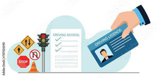 Human hand holding driver license card.