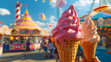 A colorful motif of an ice cream cone beneath the sun