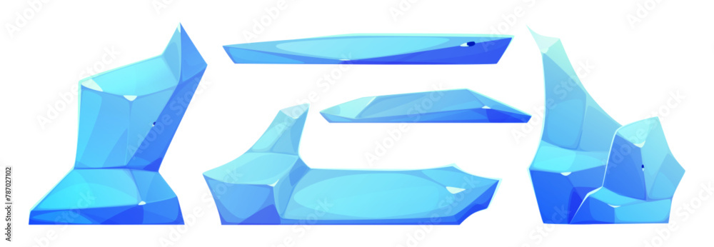 Game crystal iceberg block, winter vector glacier. Frozen arctic mountain isolated landscape design. Antarctic chunk cliff ui north pole icon set. Frost rock mineral aqua on white background - obrazy, fototapety, plakaty 
