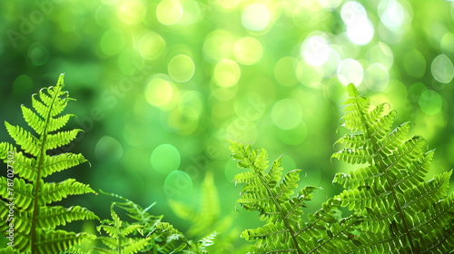 Serene against background connection softly Vibrant and space green fern emerald with scene leaves a forest woodland nature. ample blurred creating green with tranquil free for a of a bokeh,