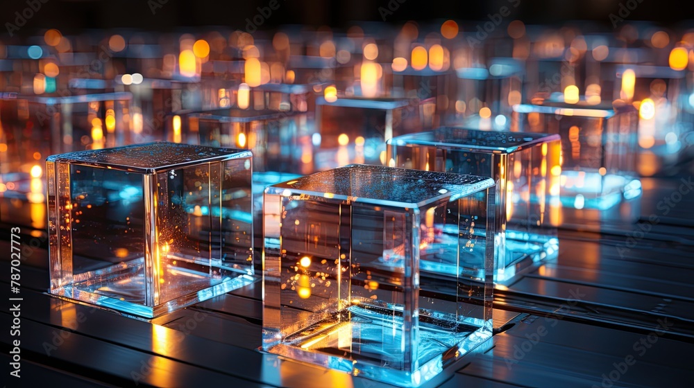 Holographic data cubes floating in a digital void, symbolizing information