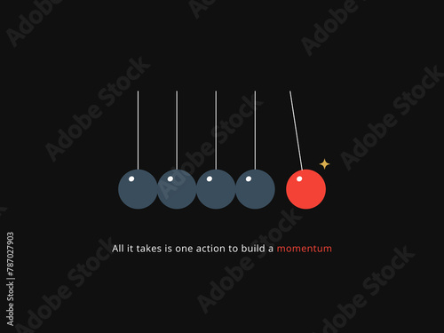 Simple Motivation graphic on dark background.The pendulum with one red ball