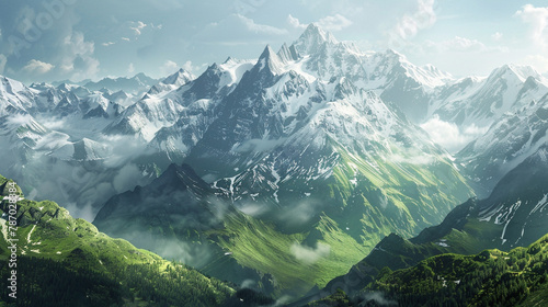Step into a mesmerizing world of contemporary nature, where a stunning mountain landscape unfolds across a poster, brought to life by Generative AI. 