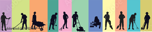 yard workers silhouette 
