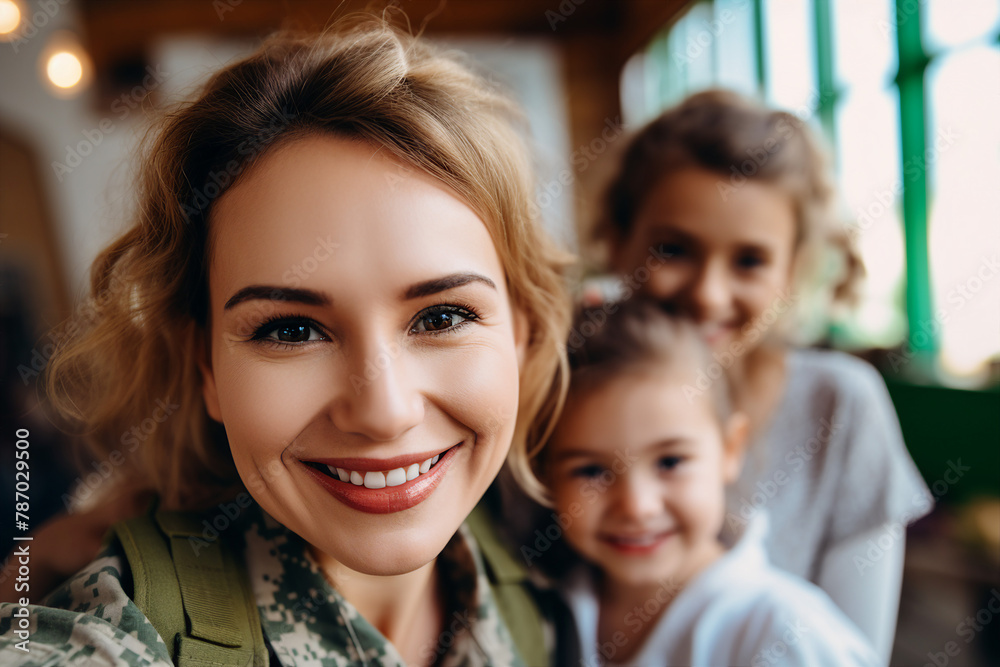 Obraz premium AI generated picture of affectionate reunion between a military soldier and baby