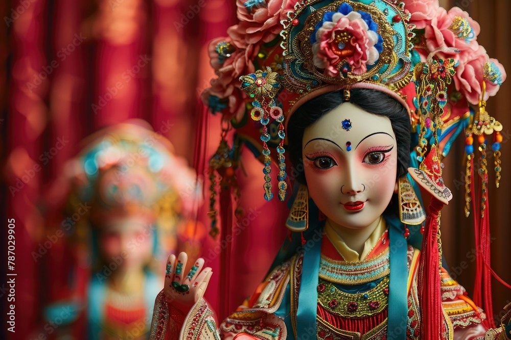 The face of a little girl, painted with Peking Opera facial makeup. The face of a little girl, painted with Peking Opera facial makeup.
