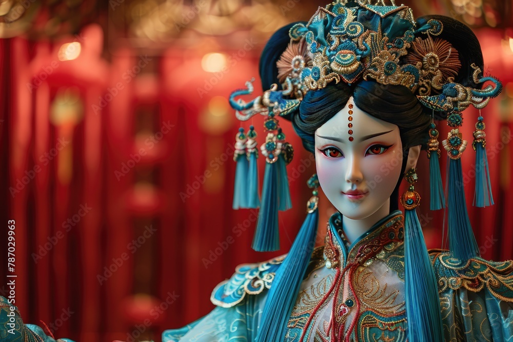 The face of a little girl, painted with Peking Opera facial makeup. The face of a little girl, painted with Peking Opera facial makeup.