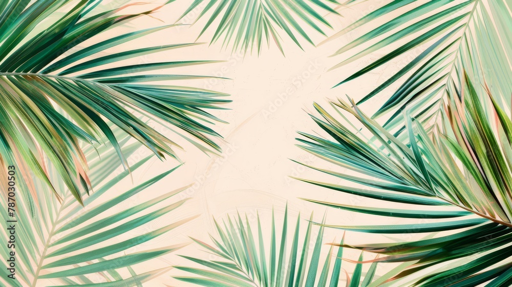 Tropical palm fronds pattern, perfect for themes of nature, summer, or botanical backgrounds.