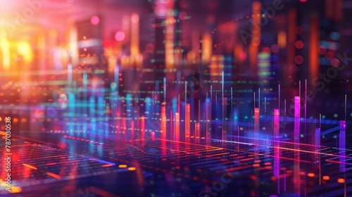 Abstract Financial Graph with Uptrend Line and Bar Chart in Stock Market