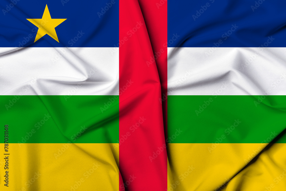 Beautifully waving and striped Central African Republic flag, flag background texture with vibrant colors and fabric background