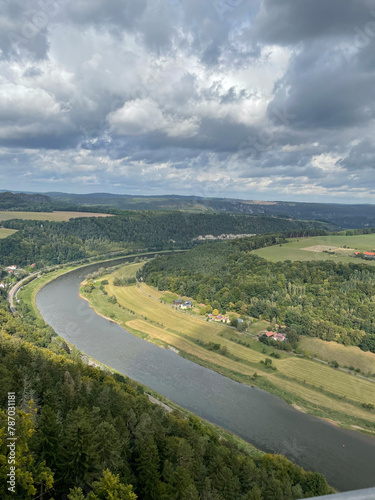 Landscape of a river in a European country village