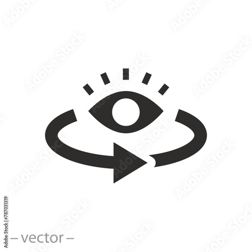 view around icon, circular visibility, rotation human eye, flat symbol - vector illustration