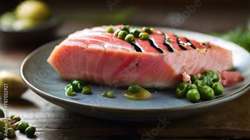 salmon steak with vegetables, salmon steak with asparagus