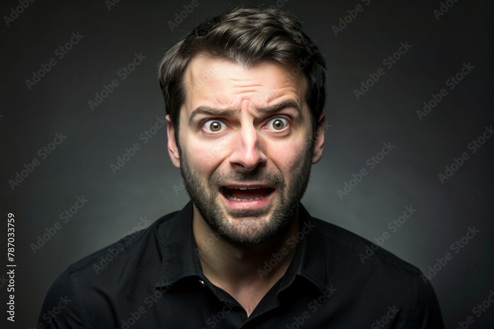 male face, emotions of surprise, black background male face, emotions of surprise, black background