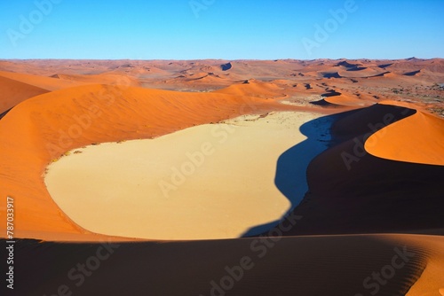 Sand dunes surrounding Deadvlei which is a white clay pan located in the Namib-Naukluft Park  western Namibia  Africa 