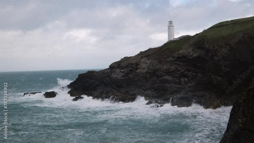 Trevose head cornwall England uk rough waves Trevose head cornwall England uk rough waves