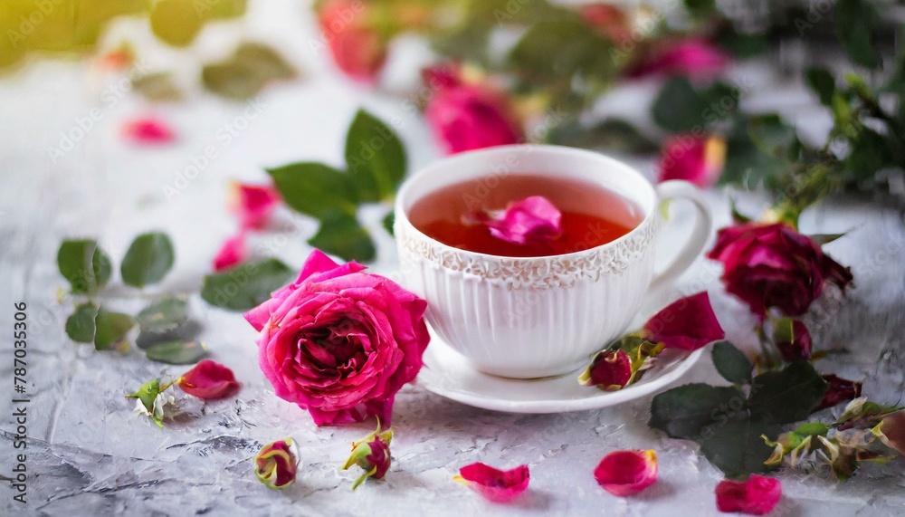 cup of tea and rose