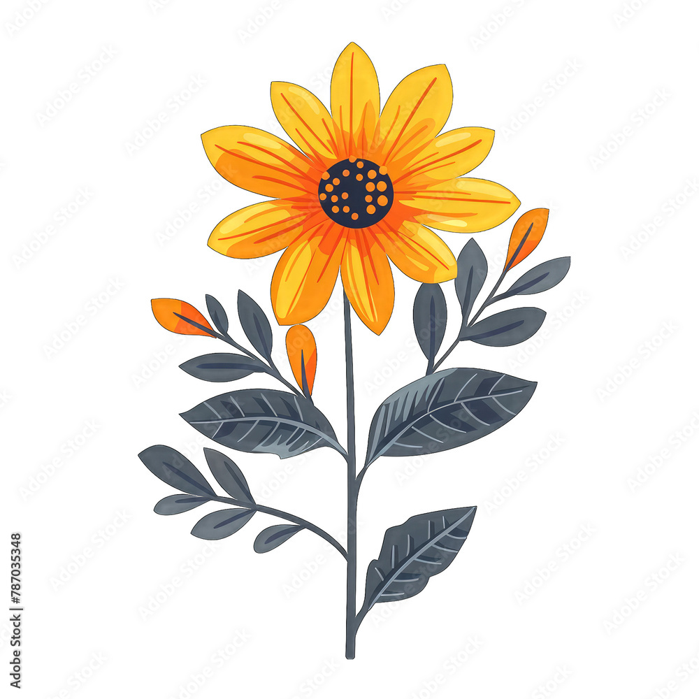 Vibrant Mexican Sunflower in Minimalistic Flat Design Style - Vector Illustration on White Background
