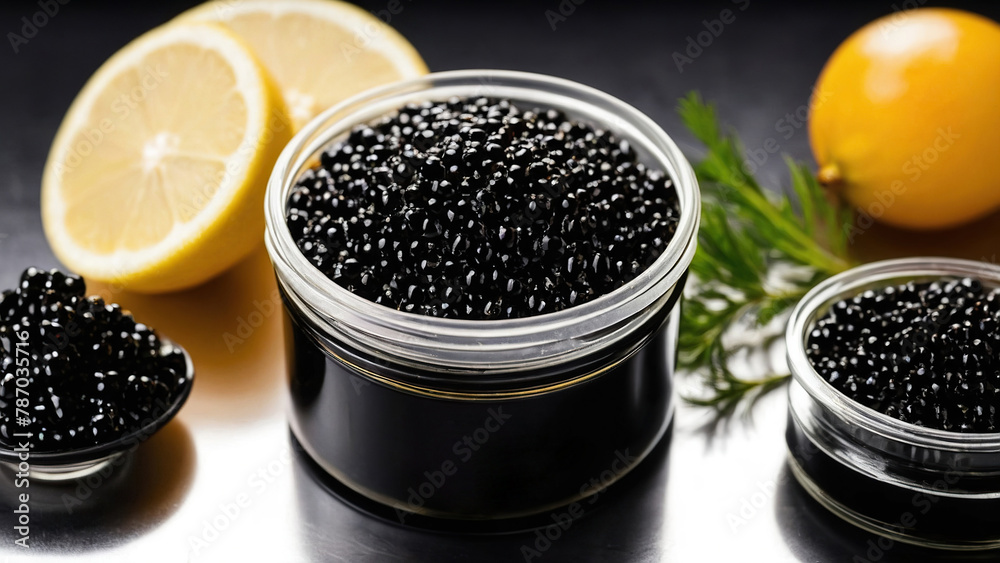 Luxurious serving of black caviar. Luxurious serving of black caviar.