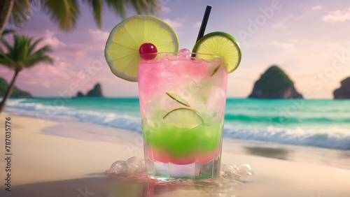 glowing lime green and pink cocktail drink