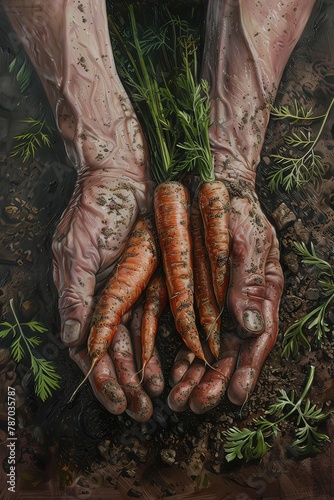 Ai mani sporche di terra che raccolgono delle carote 04 photo
