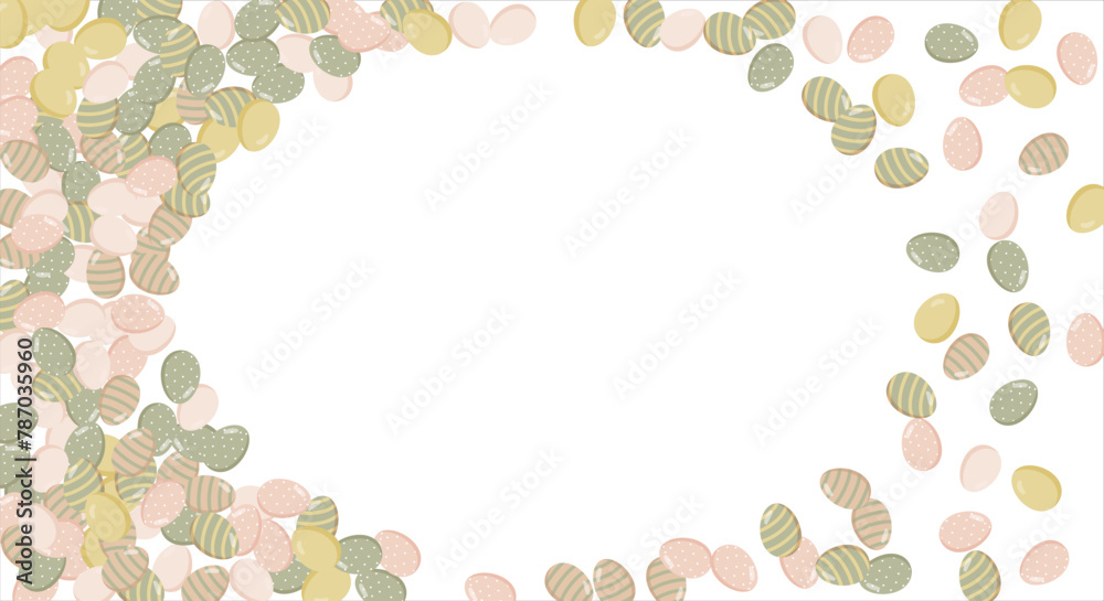 Happy Easter Banner. Pattern of eggs, flowers and twigs. For card, banner, poster, flyer, and web. Spring Festival. Vector illustration Happy Easter Banner. Pattern of eggs, flowers and twigs. For card, banner, poster, flyer, and web. Spring Festival. Vector illustration