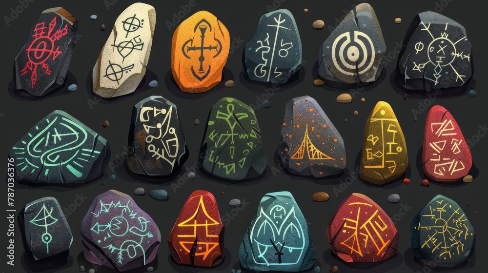 Set of game stone icons. Zodiac signs, astrological symbols on stone set. Set of game stone icons. Zodiac signs, astrological symbols on stone set.