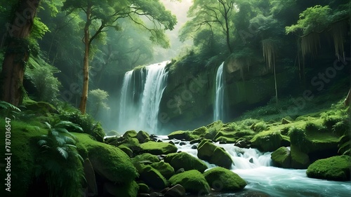 waterfall in the jungle waterfall  water  nature  river  cascade  stream  falls  landscape  forest  rock  fall  green  mountain  park  flowing  flow  beautiful  rocks  stone  summer  travel  natural  