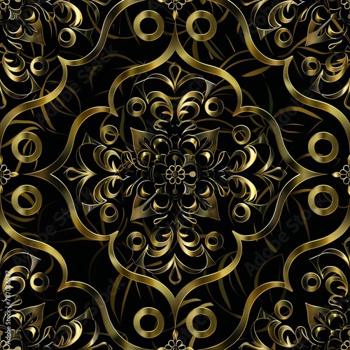 pattern with ornament, black-golden pattern, retro style