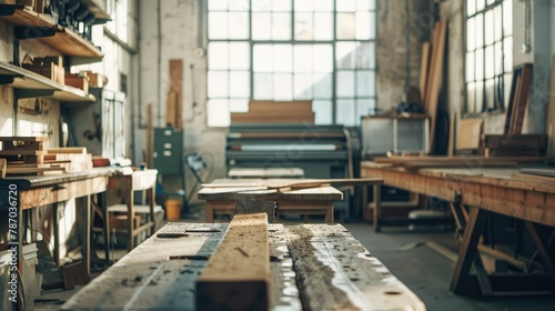 Spacious Carpentry Workshop with Sunlight  Tools  and Workbenches