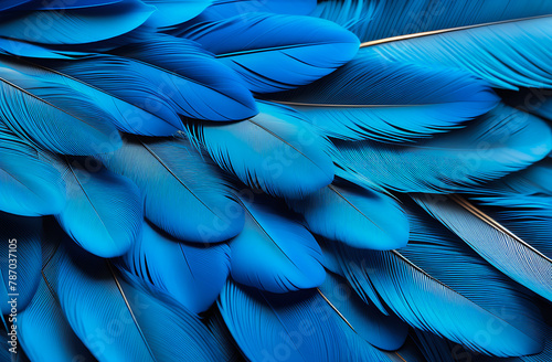 Blue macaw bird feathers, detailed, background for design, wallpaper