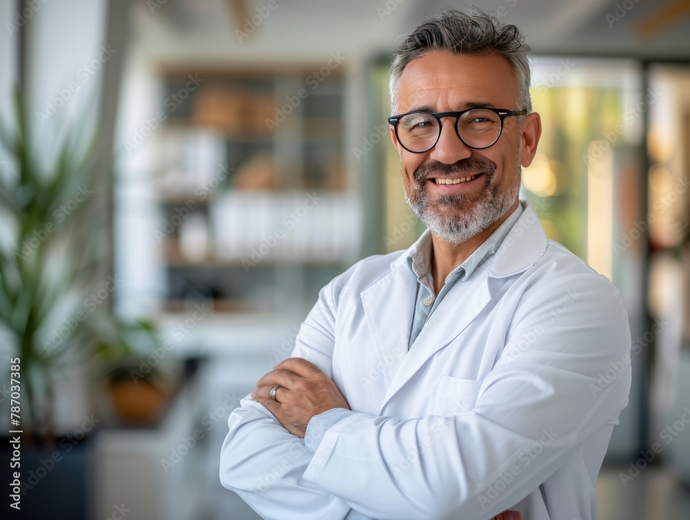 Portrait of confident mature doctor standing in server room
