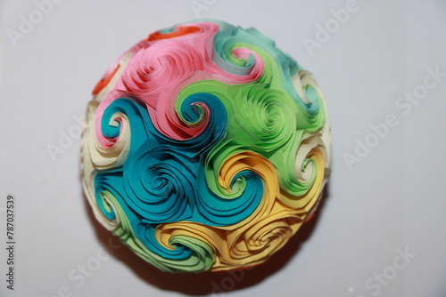 Close up of colorful handmade abstract paper balls
