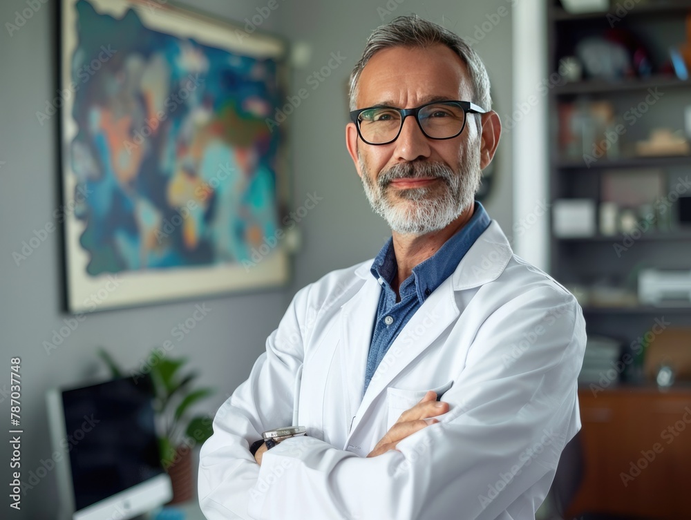 Portrait of confident mature doctor standing in server room