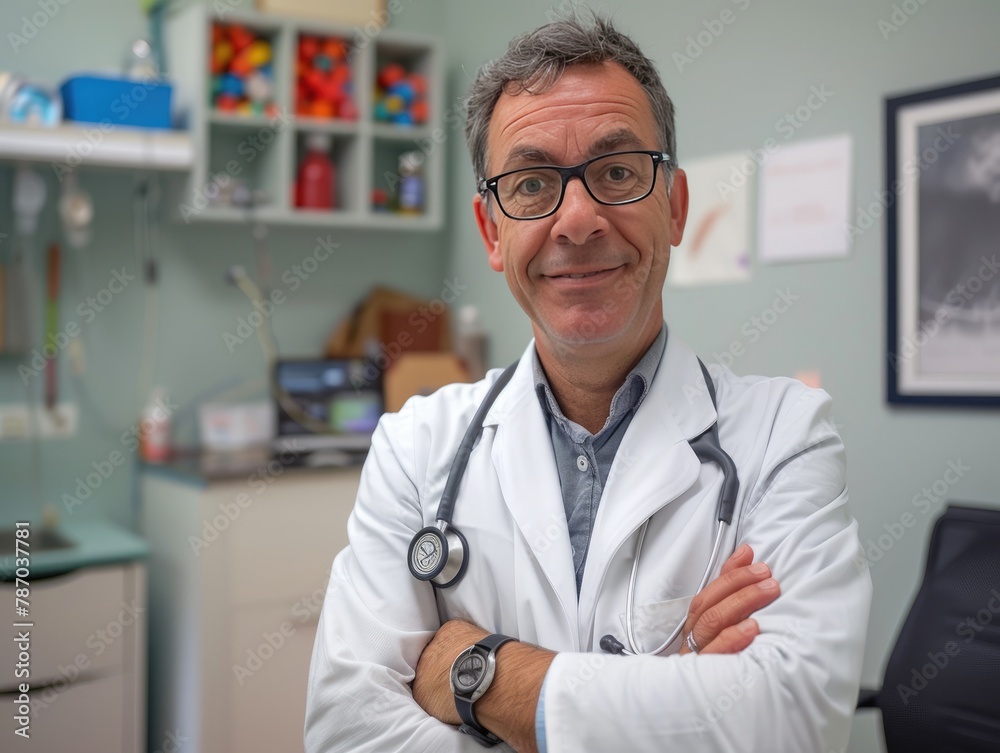 Portrait of confident mature doctor standing in server room Portrait of confident mature doctor standing in server room